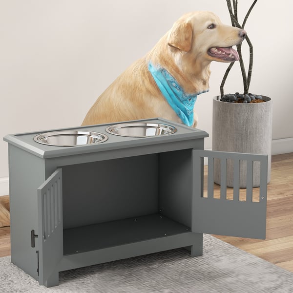 Hævet Hundemadestation, 35,5x60x30 cm, Grå