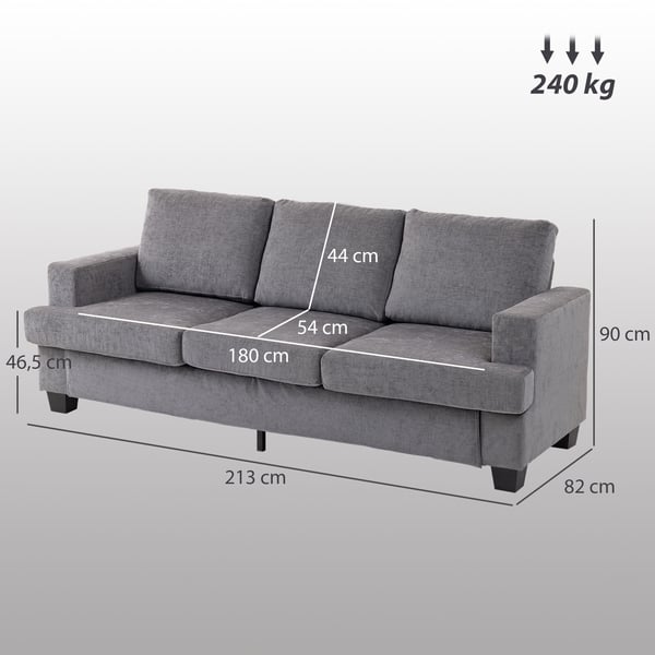 3-sitssoffa, 213x82x90 cm, grå