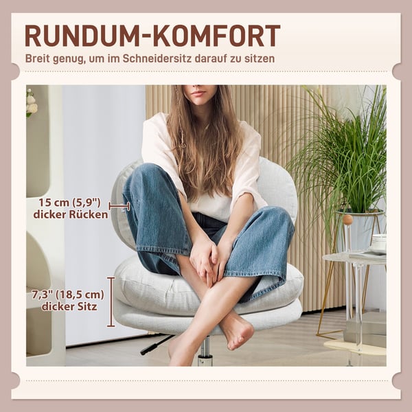 Kontorstol, 65x65x84-94 cm, Creme