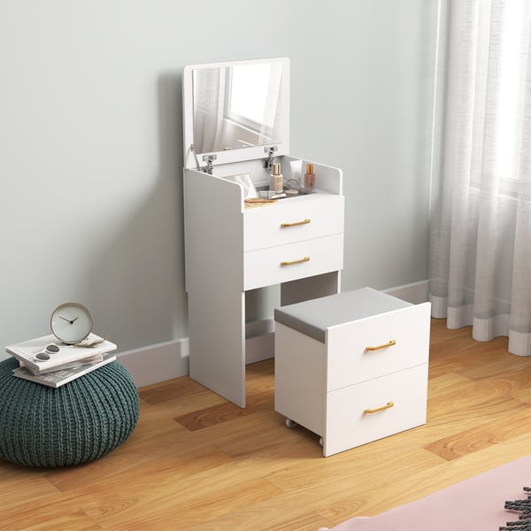 Sminkbord Set, 48x40x90 cm, Vit