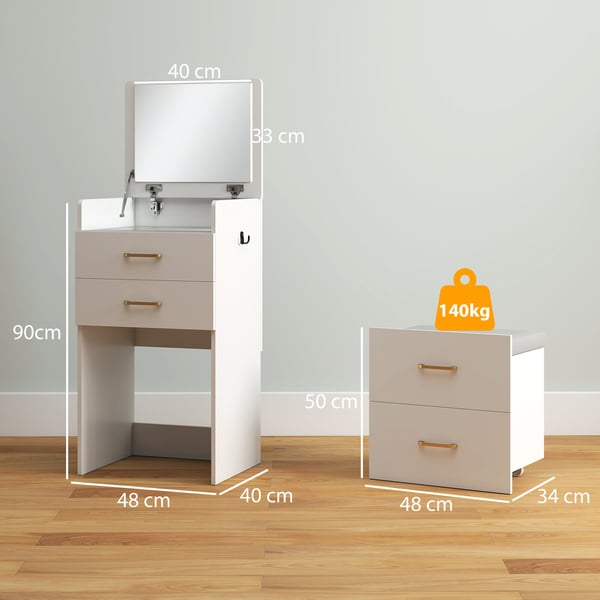 Sminkbord Set, 48x40x90 cm, Vit