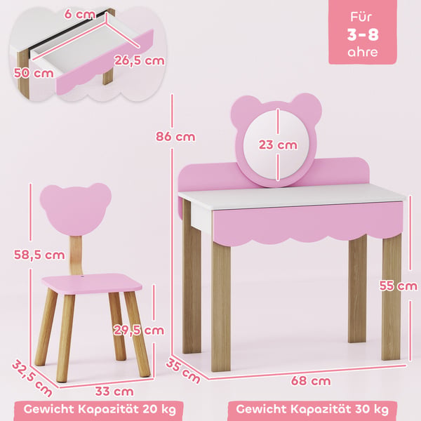 Pigesminkebord, 68x35x86 cm, Pink