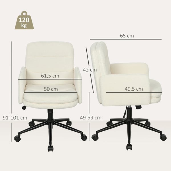 Toimiston tuoli, 61,5x65x91-101 cm, kerma