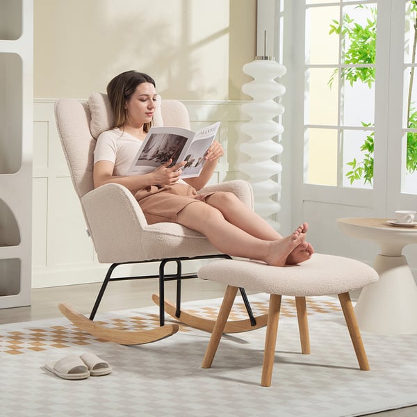 Gungstol med fotpall, 70,5x101,5x99,5 cm, beige