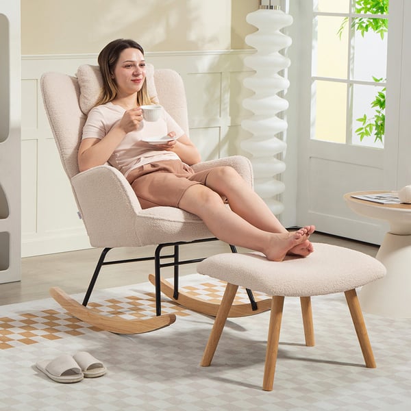 Gungstol med fotpall, 70,5x101,5x99,5 cm, beige