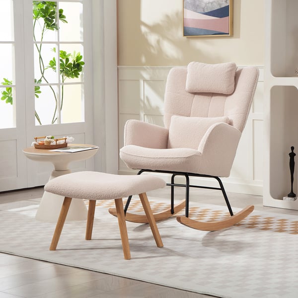 Gungstol med fotpall, 70,5x101,5x99,5 cm, beige