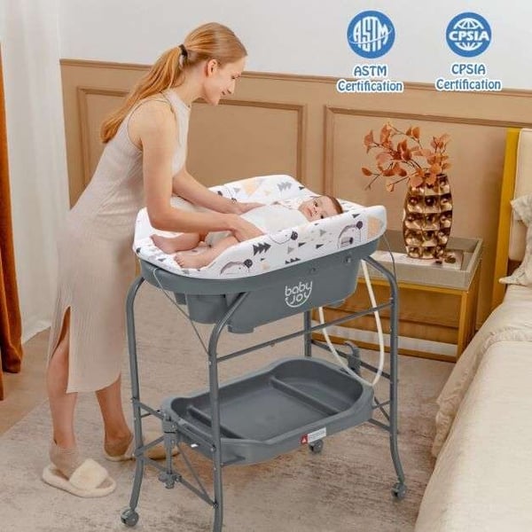 Baby skiftetabel med badekar, 86x50x104 cm, Grå