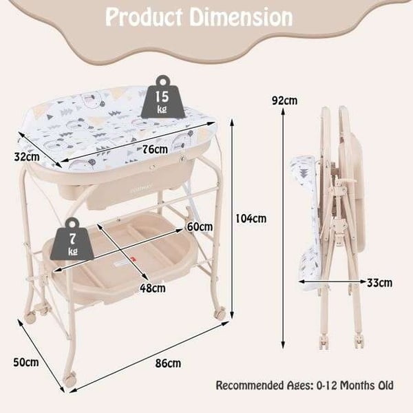 Baby puslebord, 86x50x104 cm, Grå