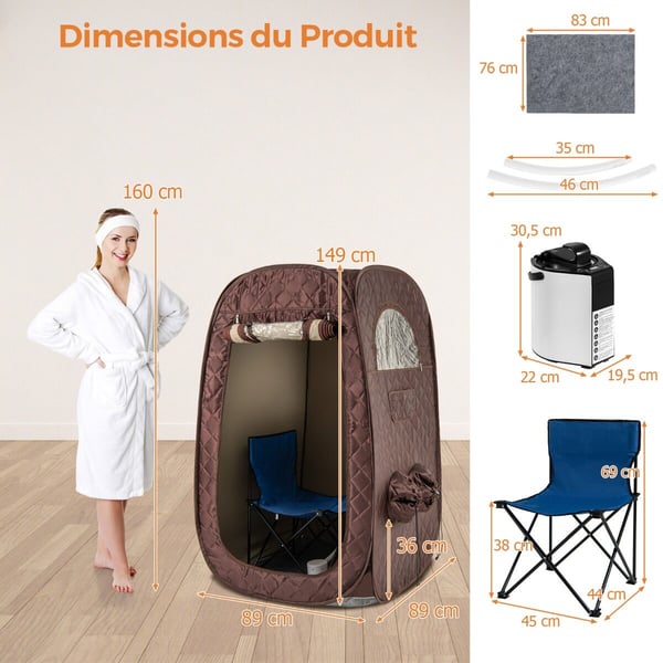 Transportabel dampsauna, 89x89x149 cm, Brun