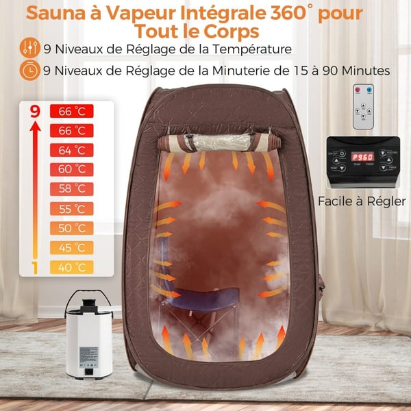 Transportabel dampsauna, 89x89x149 cm, Brun