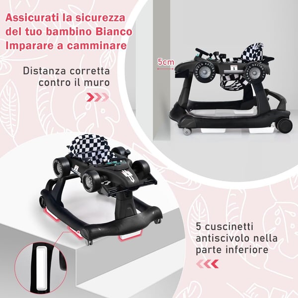 Baby Walker, 73x61x51.5/53.5/55.5 cm, Sort