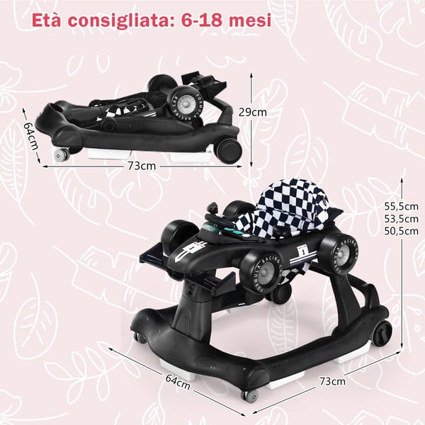 Baby Walker, 73x61x51.5/53.5/55.5 cm, Sort
