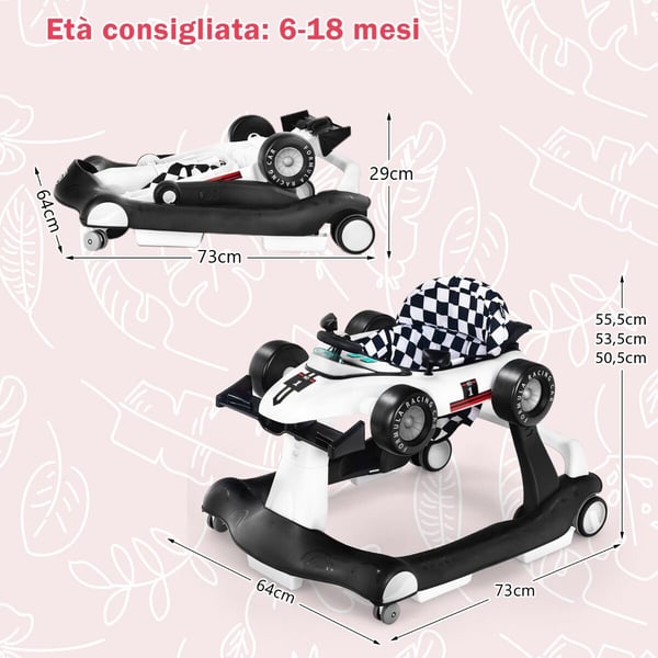 Baby Walker, 73x64x50.5/53.5/55.5 cm, Hvid