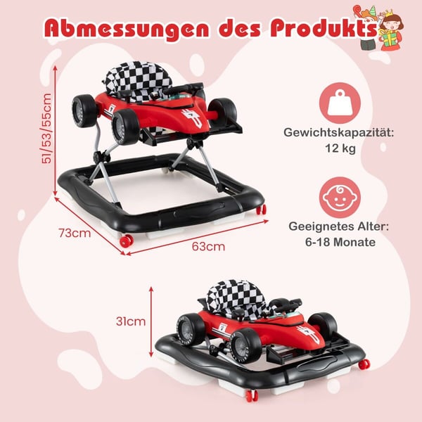 Baby Push Walker Aktivitetscenter, 74×64×51 cm, Rød