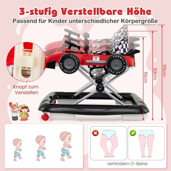 Baby Push Walker Aktivitetscenter, 74×64×51 cm, Rød