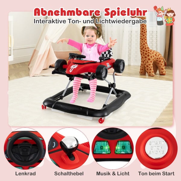 Baby Push Walker Aktivitetscenter, 74×64×51 cm, Rød