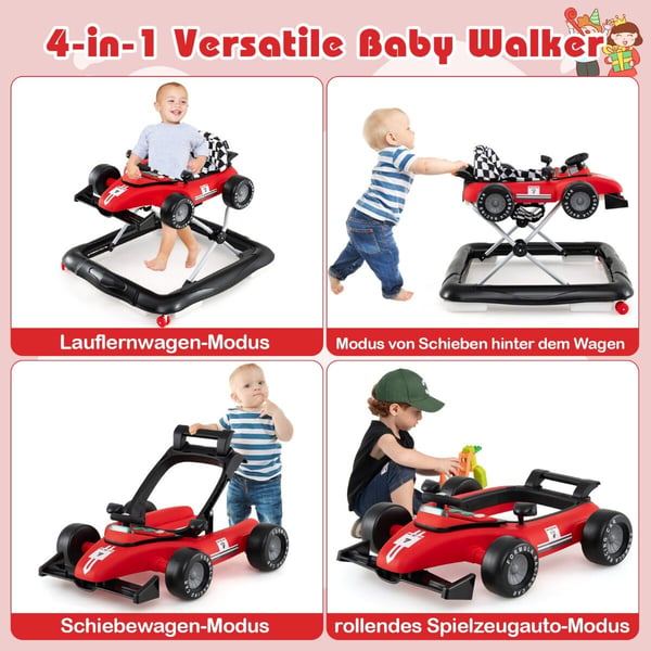 Baby Push Walker Aktivitetscenter, 74×64×51 cm, Rød