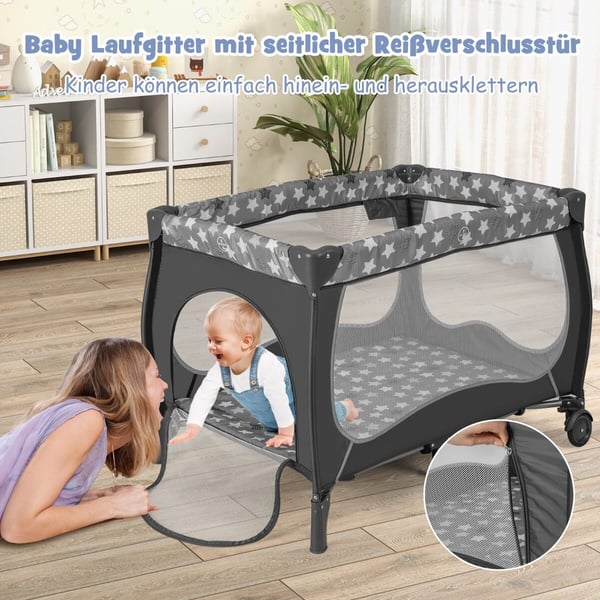 Vauvansänky, Kannettava 5-in-1 Matkasänky, 102x72x74 cm, Harmaa