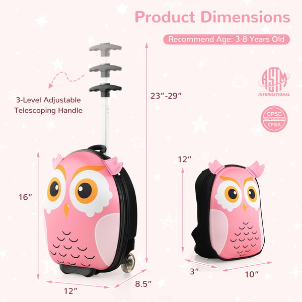 Rullattava matkalaukku ja reppusarja, 30,5x21,6x40,6 cm, vaaleanpunainen