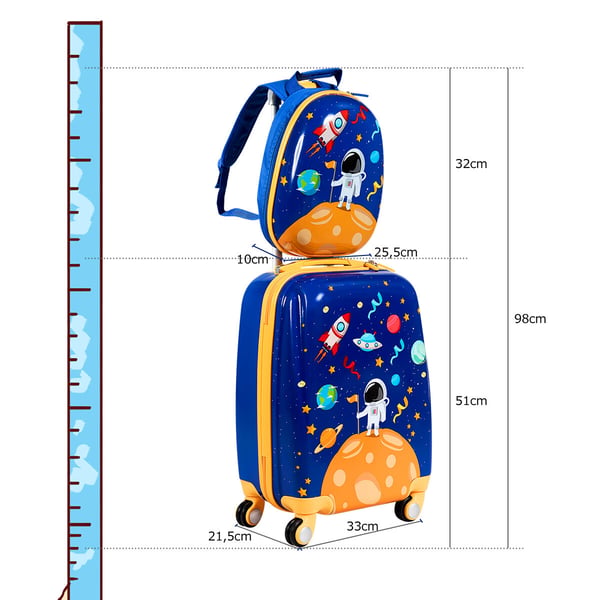 Lasten matkalaukku- ja reppusarja, 33x21,5x51 cm ja 25,5x10x32 cm, sininen