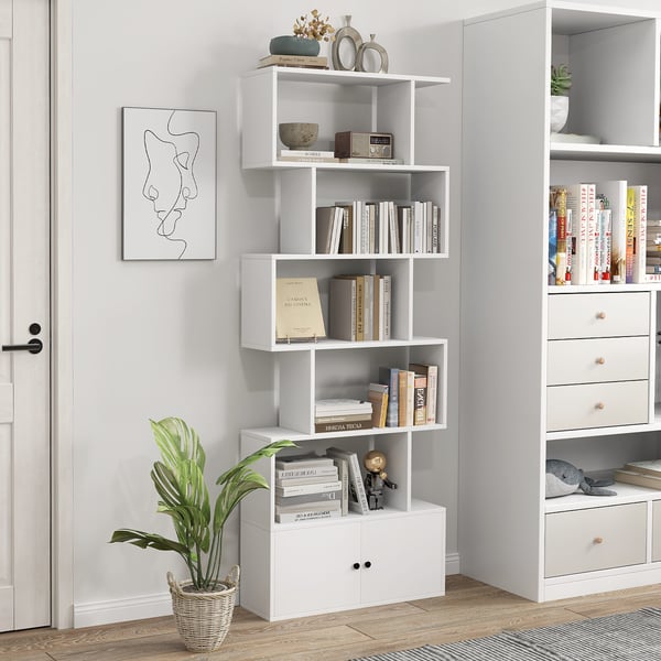 Bogreol med opbevaringsskab, 70x23x183 cm, hvid