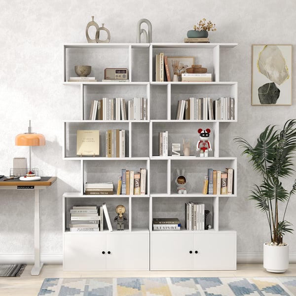 Bogreol med opbevaringsskab, 70x23x183 cm, hvid