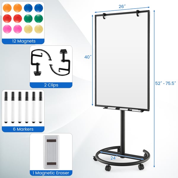 Mobil Whiteboard, 40x26, Sort