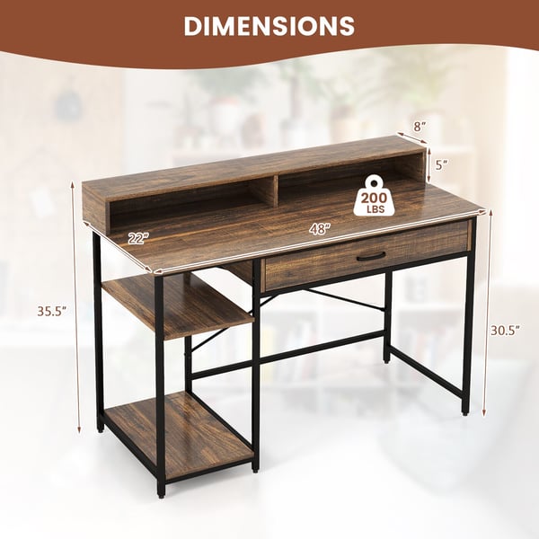 Computer Desk, 122x56x90 cm, Rustikt Brun