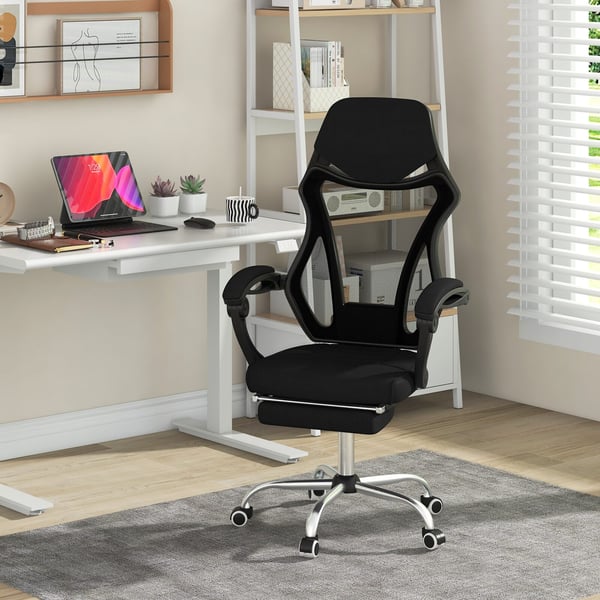 Toimisto tuoli, Ergonominen verkkomateriaali, jalkatuki, 70x68x109.5-116.5 cm, Musta