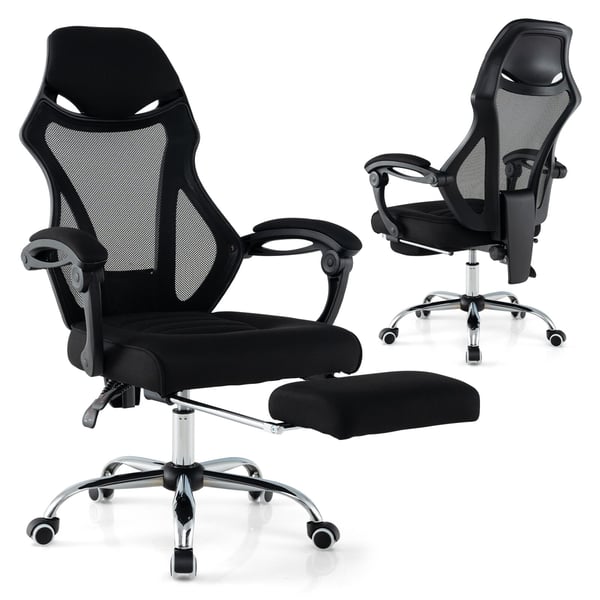 Toimisto tuoli, Ergonominen verkkomateriaali, jalkatuki, 70x68x109.5-116.5 cm, Musta