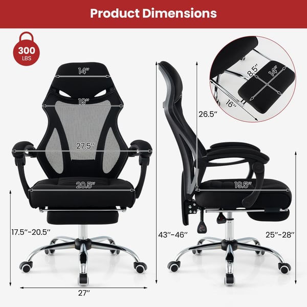 Toimisto tuoli, Ergonominen verkkomateriaali, jalkatuki, 70x68x109.5-116.5 cm, Musta