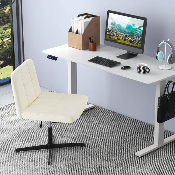 Toimisto tuoli, PU-nahkaverhoiltu ristijalka, 69.9x69.9x76.2-88.9 cm, beige