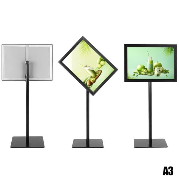 Plakatstativ, Højdejusterbar Drejelig A3 Informationsstander, 79-124 cm, Sort