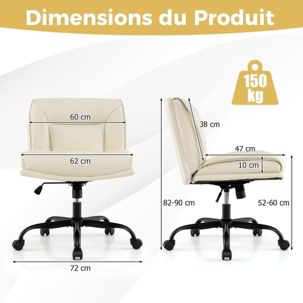 Skrivebordsstol, 72x72x82-90 cm, Beige