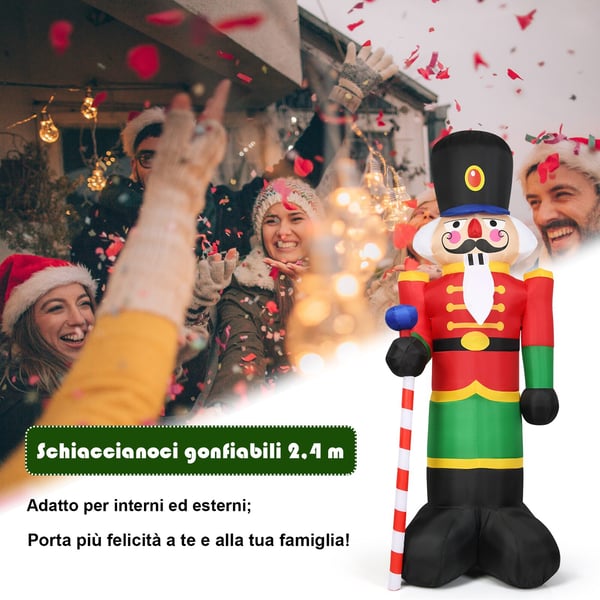 Oppustelig juledekoration, Nøddeknekker med LED-lys, 240 cm