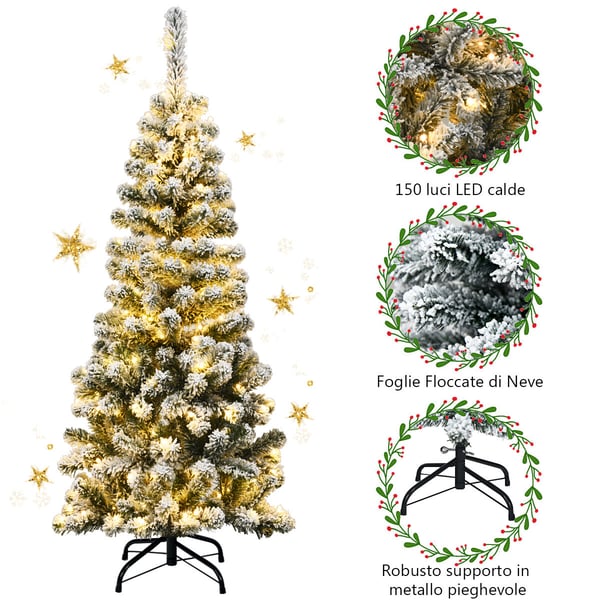 Joulukuusi LED-valoilla, 135 cm, huurretunut