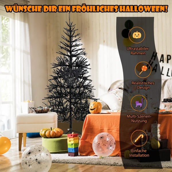 Kunstig Halloween-træ, 183x98 cm, Sort