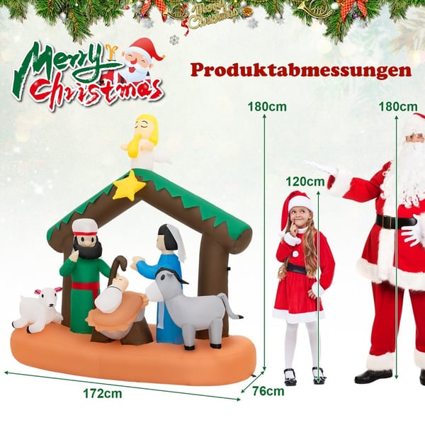Oppustelig juledekoration, 172x76x180 cm, Multifarvet