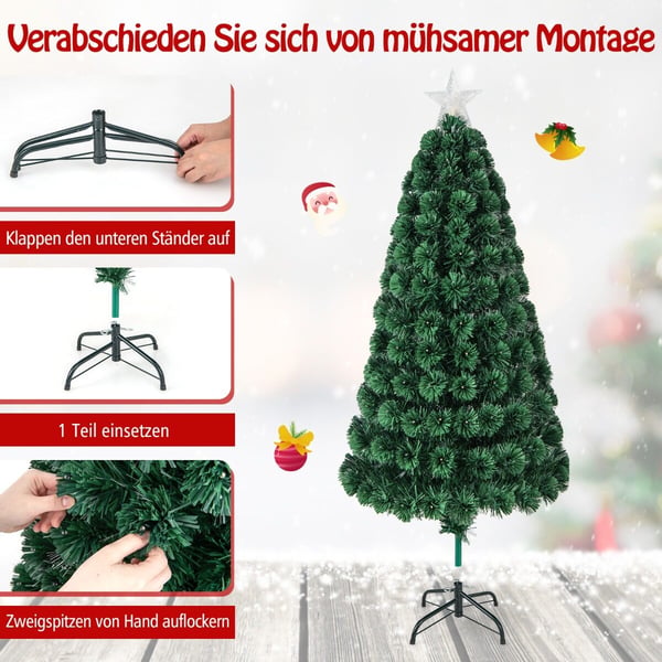 Kunstig juletræ, 150cm kunstig juletræ med 8 lysfunktioner fiberoptik, 72x72x150 cm, grøn