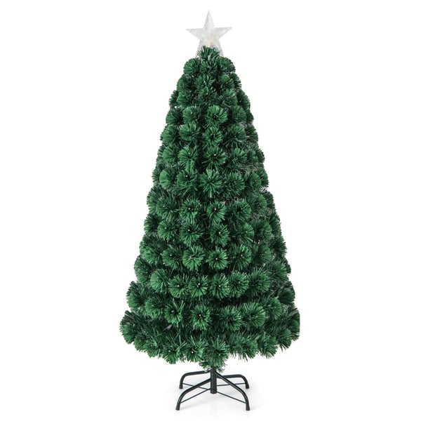 Kunstig juletræ, 150cm kunstig juletræ med 8 lysfunktioner fiberoptik, 72x72x150 cm, grøn