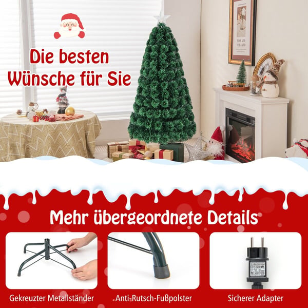 Kunstig juletræ, 150cm kunstig juletræ med 8 lysfunktioner fiberoptik, 72x72x150 cm, grøn