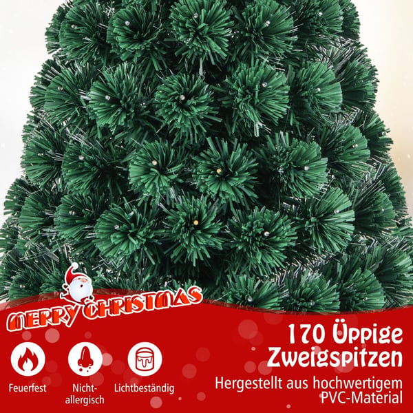 Kunstig juletræ, 150cm kunstig juletræ med 8 lysfunktioner fiberoptik, 72x72x150 cm, grøn