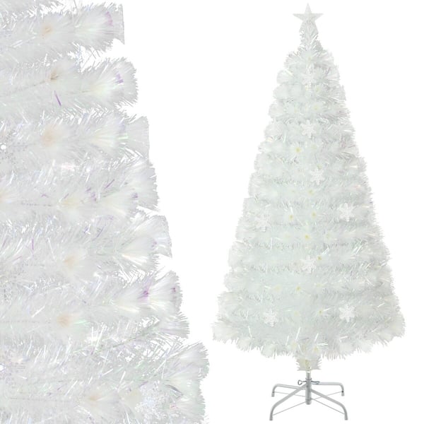 Juletræ, 120cm fiber optisk juletræ med iriserende blade, stjernetop og LED-lys