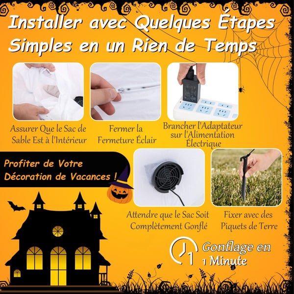 Oppustelig Halloween-dekoration, 130x73x180 cm, Hvid