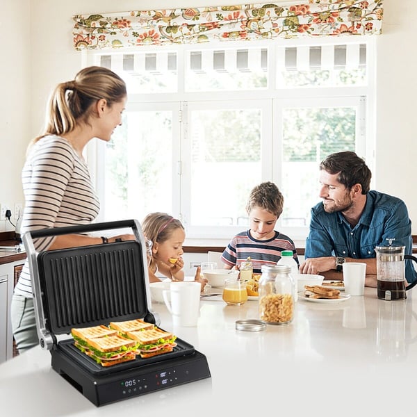 Elektrisk grill, 3-i-1 1200W Panini-pressgrill, 35x30x14 cm, sort