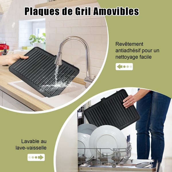 Elektrisk grill, 3-i-1 1200W Panini-pressgrill, 35x30x14 cm, sort