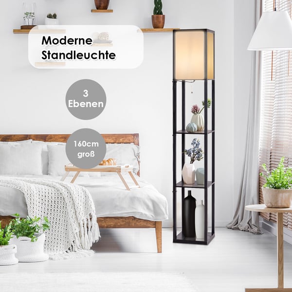 Bogreol med lampe, 26x26x160 cm, Sort og Hvid