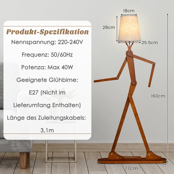 Lattiavalaisin, 160 cm, Luonnonväri - Materiaali: kumipuu + slub-kanvassi-kangas