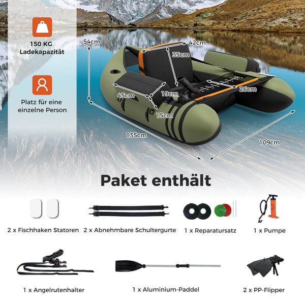 Oppustelig fiskebåd, 135x109x54 cm, camouflage
