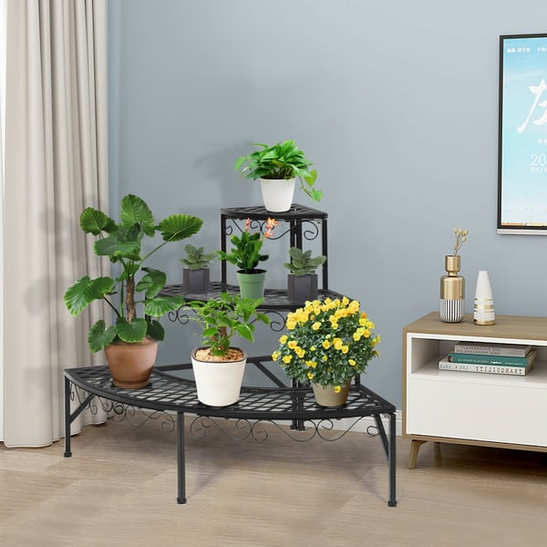 Metal Hjørne Plant Display Stativ, 24x24x24 cm, Sort